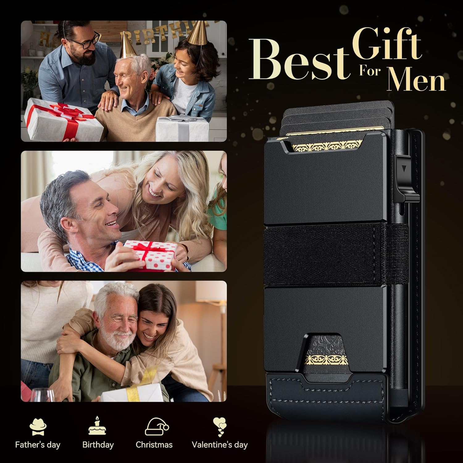 Smart Wallet for Men RFID Blocking | Slim Pop - Up Leather Card Holder Gift with Cash Strap & 12 Card Capacity - Abbycart