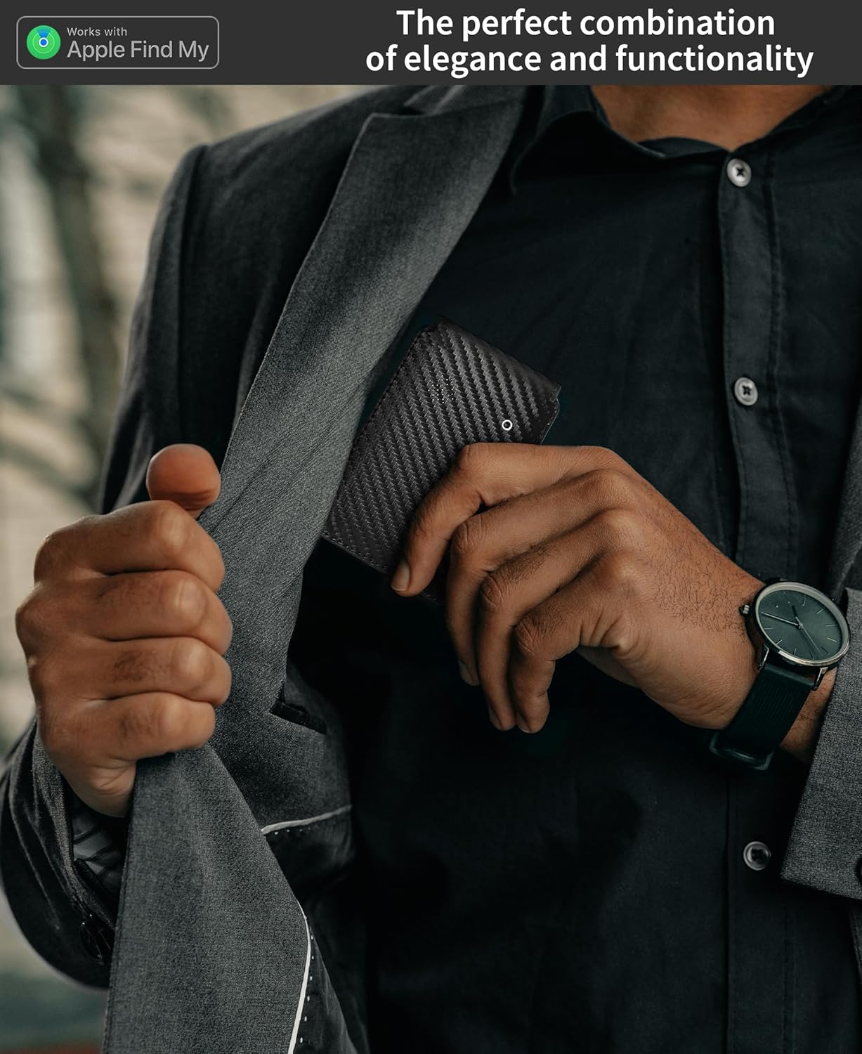 Smart Wallet for Men with Apple Find My – Minimalist Leather RFID Blocking Slim Card Holder with Money Clip (Black) - Abbycart