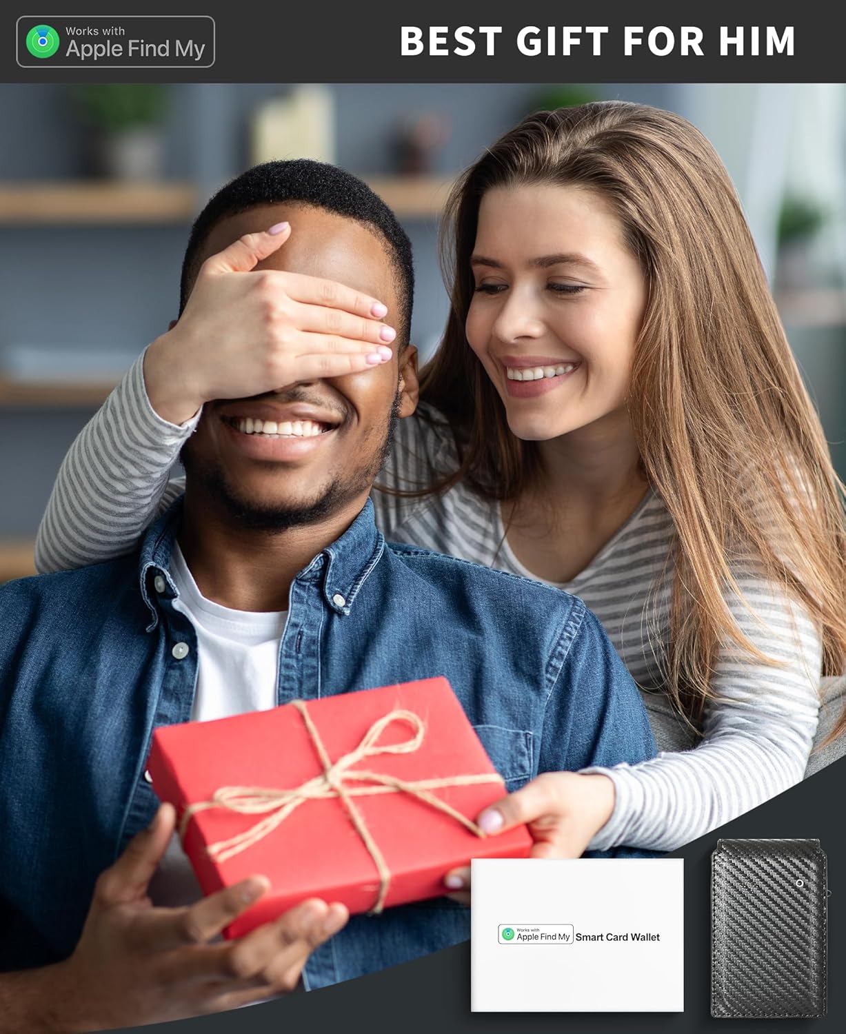 Smart Wallet for Men with Apple Find My – Minimalist Leather RFID Blocking Slim Card Holder with Money Clip (Black) - Abbycart