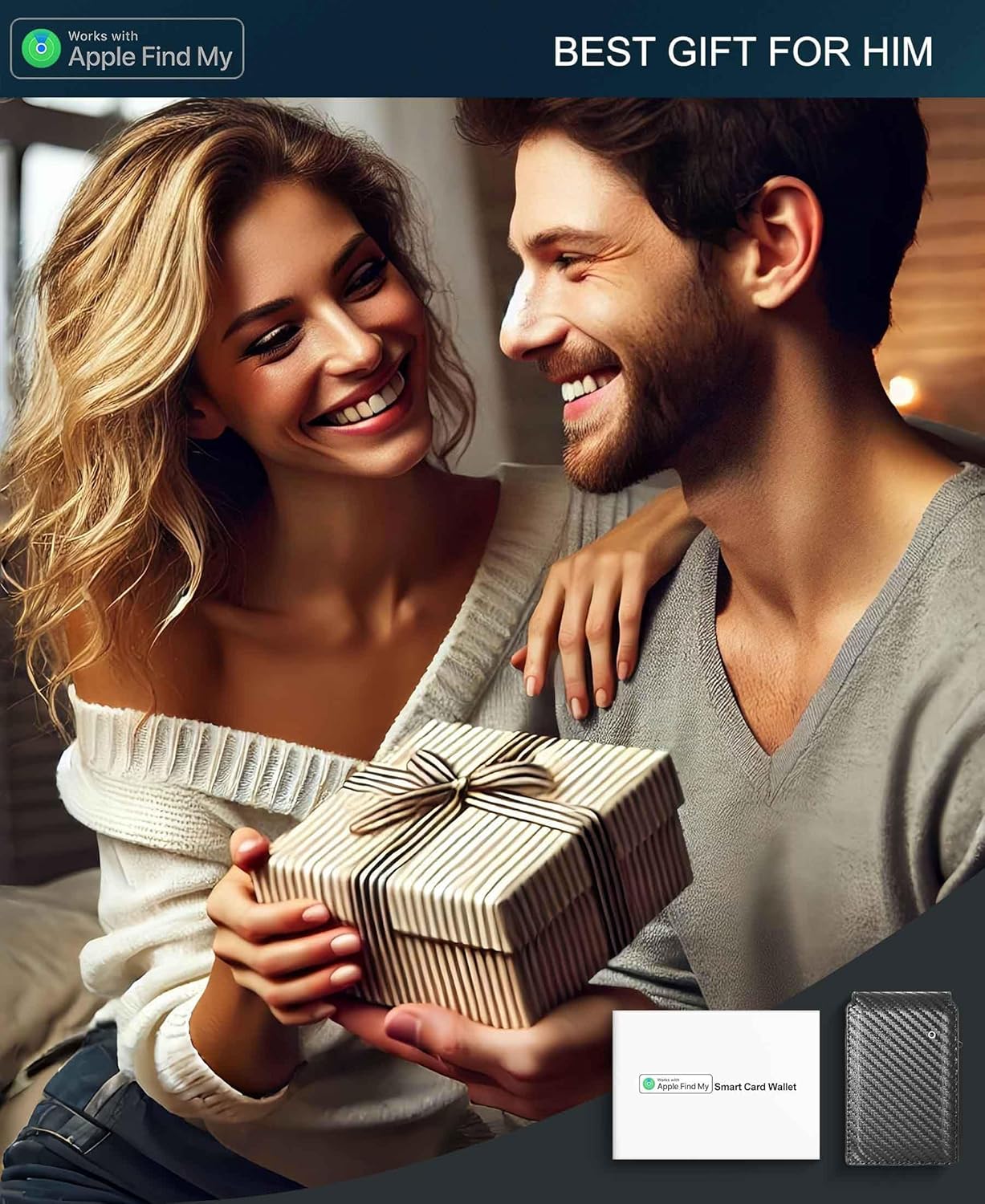 Smart Wallet for Men with Apple Find My – Minimalist Leather RFID Blocking Slim Card Holder with Money Clip (Black) - Abbycart