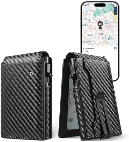 Smart Wallet for Men with Apple Find My – Minimalist Leather RFID Blocking Slim Card Holder with Money Clip (Black) - Abbycart