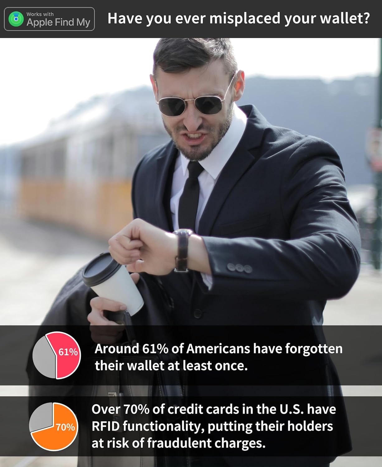 Smart Wallet for Men with Apple Find My – Minimalist Leather RFID Blocking Slim Card Holder with Money Clip (Black) - Abbycart