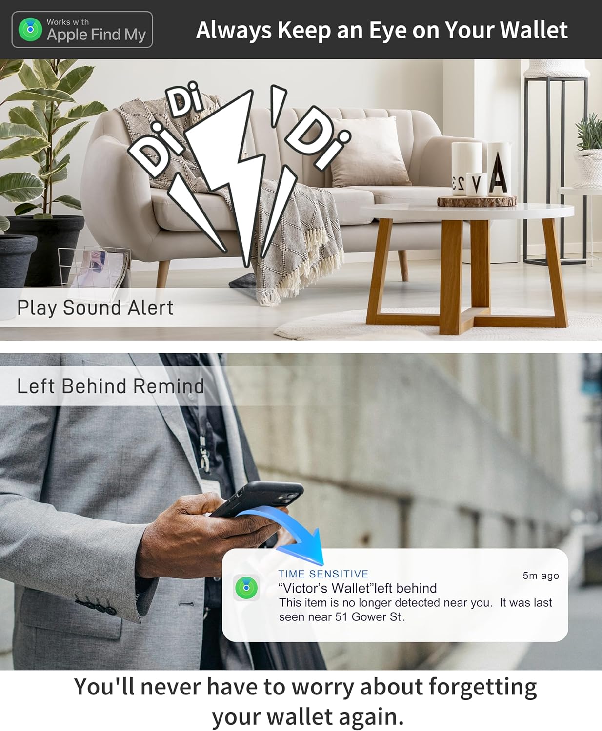 Smart Wallet for Men with Apple Find My – Minimalist Leather RFID Blocking Slim Card Holder with Money Clip (Black) - Abbycart