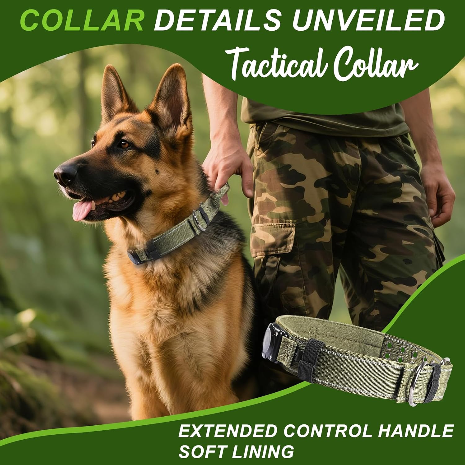 Tactical Air Tag Dog Collar Waterproof Adjustable with Handle