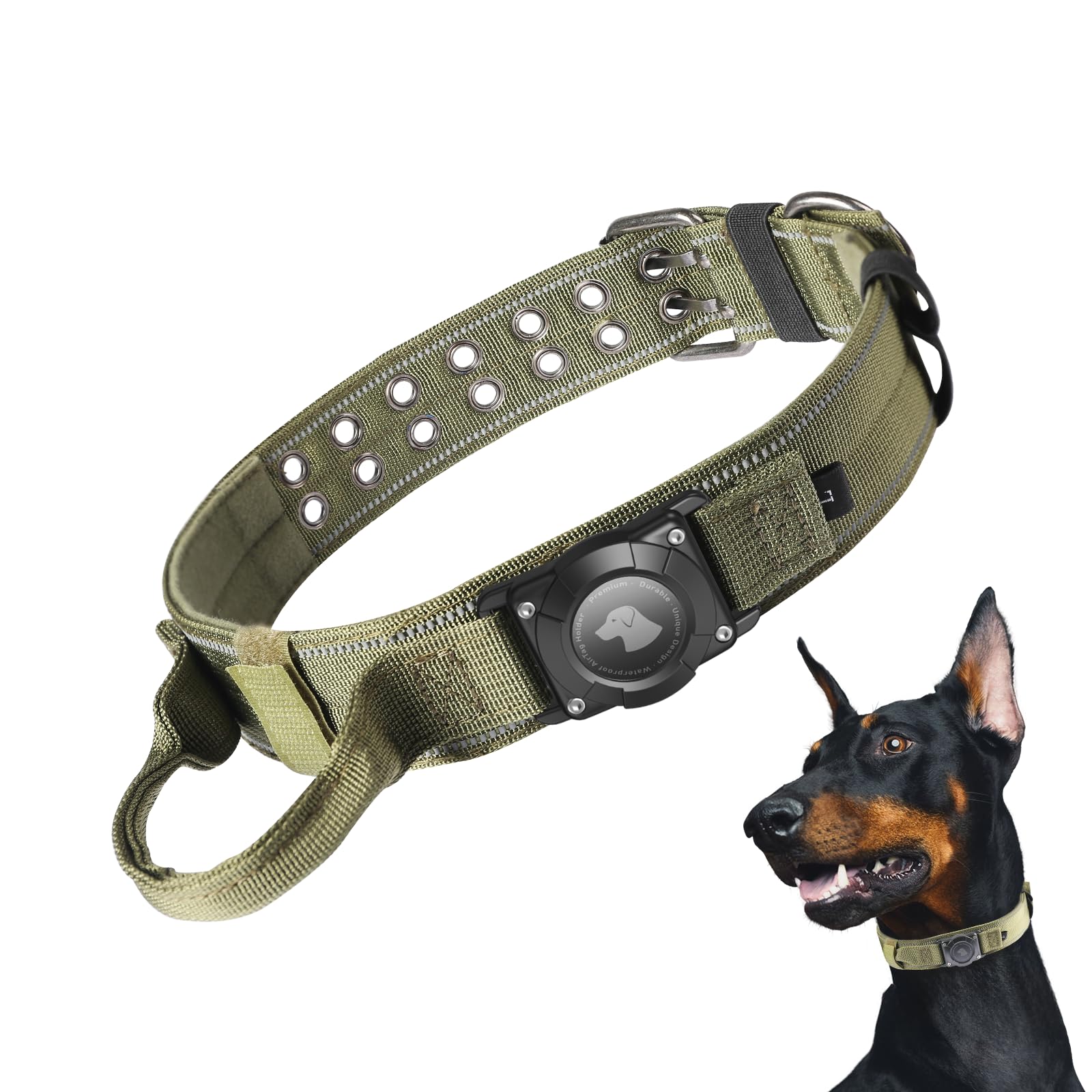 Tactical Air Tag Dog Collar Waterproof Adjustable with Handle