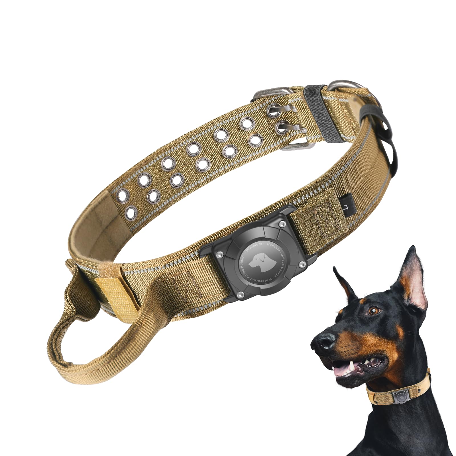 Tactical Air Tag Dog Collar Waterproof Adjustable with Handle