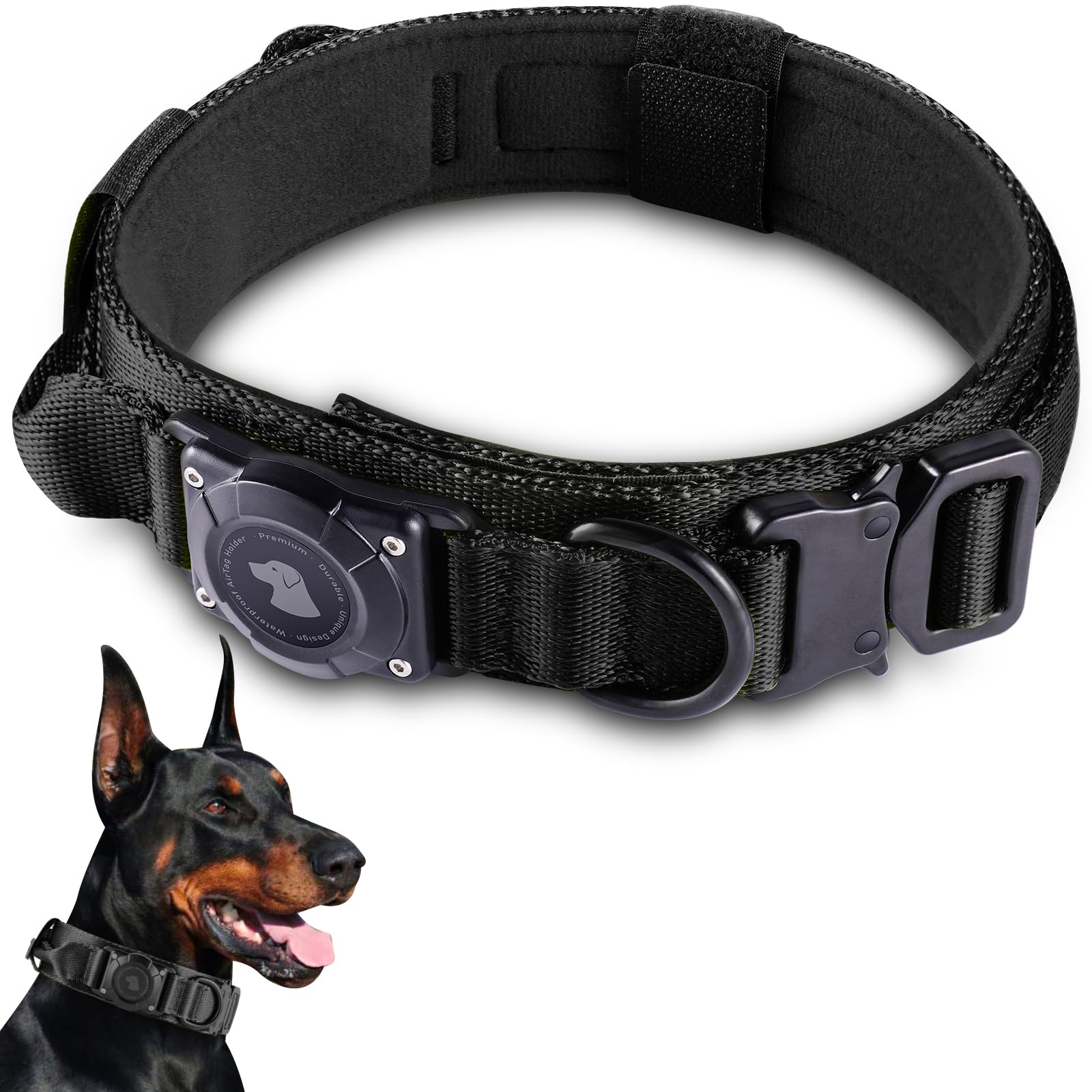 Tactical AirTag Dog Collar – Waterproof & Heavy Duty GPS