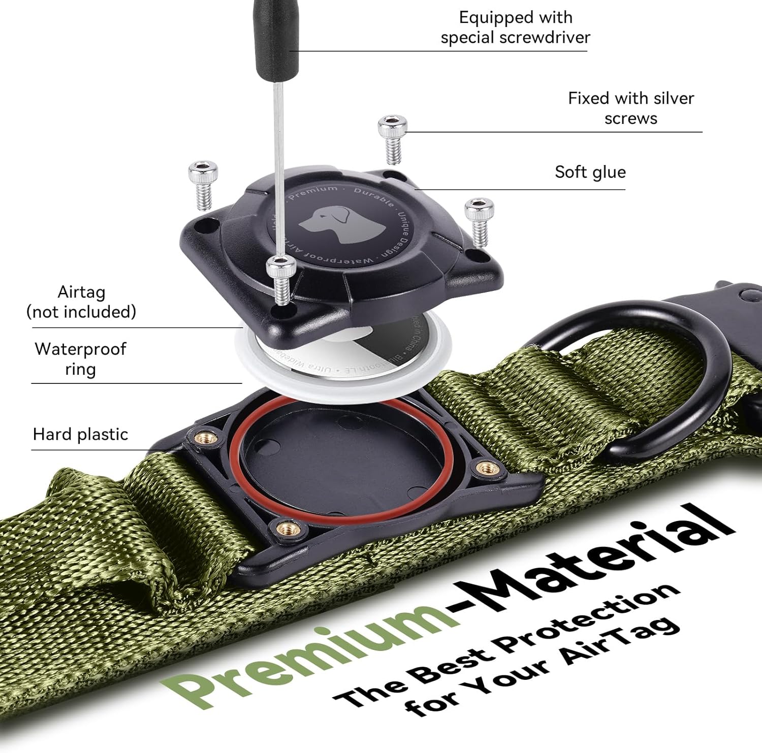 Tactical AirTag Dog Collar – Waterproof & Heavy Duty GPS