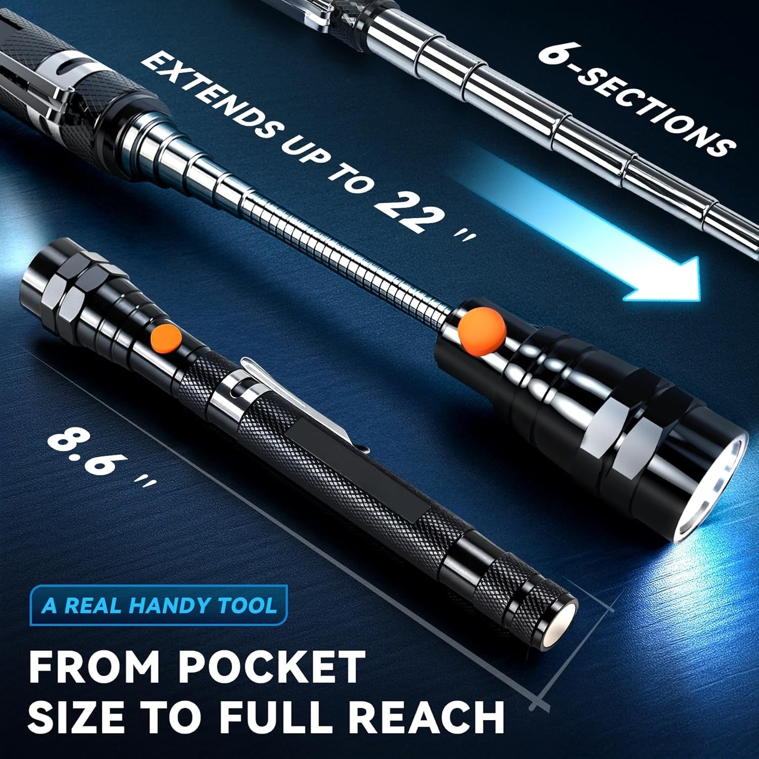 Telescoping Magnetic Pickup Tool Set with LED Light & Mirrors