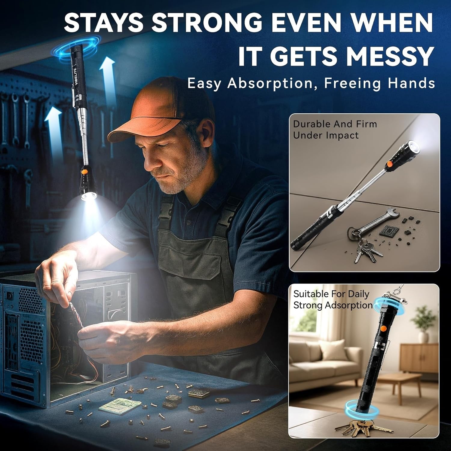 Telescoping Magnetic Pickup Tool Set with LED Light & Mirrors