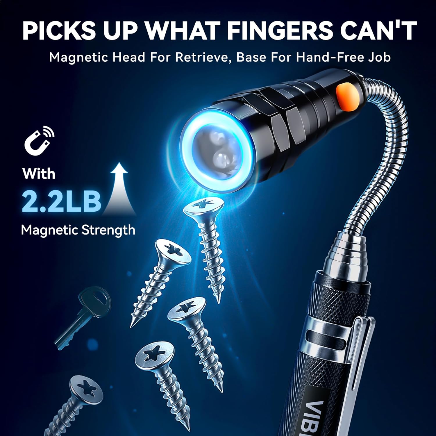VIBELITE Extendable Magnetic Flashlight with Telescoping Magnet Pickup Tool-Fathers Day Dad Gifts for Husband, Dad, Men, Women, Him, Mechanic, Birthday Gifts for Men, Cool Gadget, Black