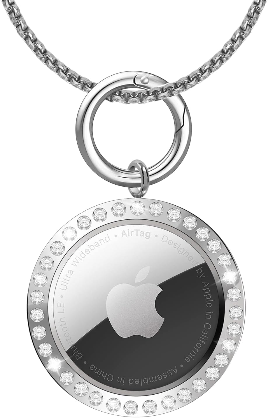 Titanium Alloy AirTag Necklace with Rhinestone Design – Adjustable 29.5 - inch Chain for Apple AirTa - Abbycart