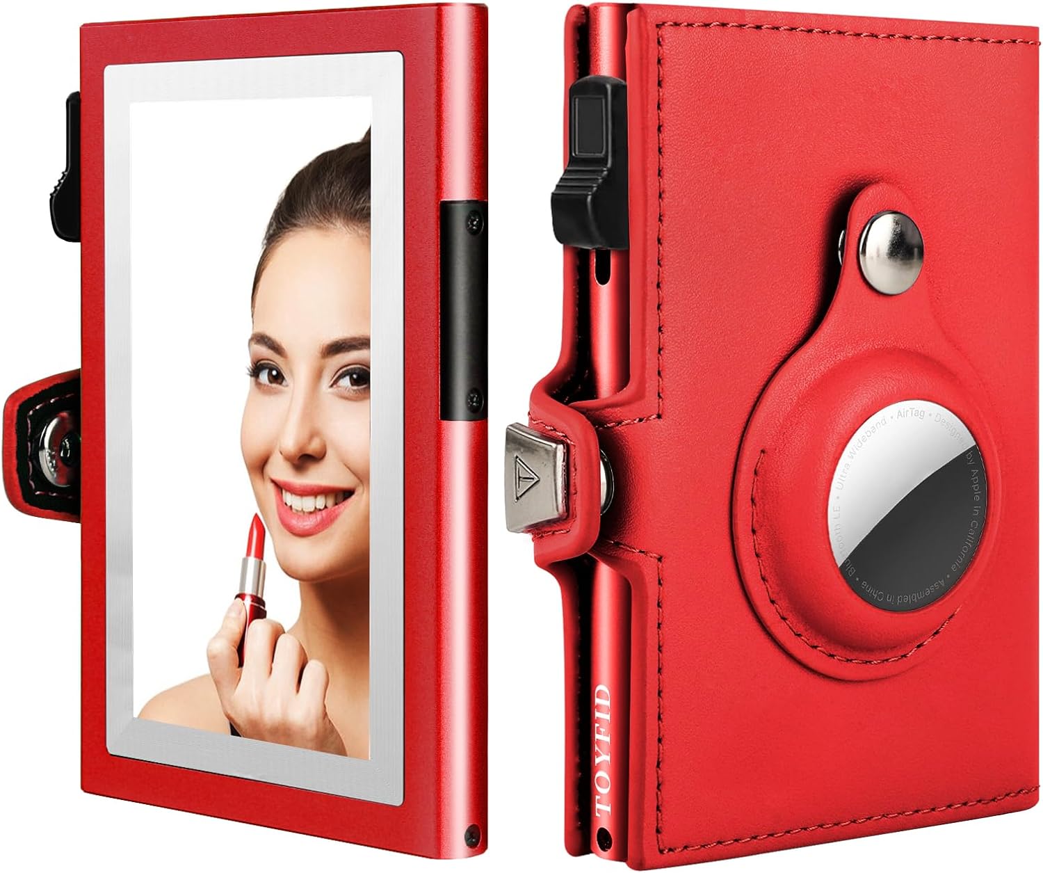 Tri - Fold Leather AirTag Wallet for Women – RFID Blocking, Pop - Up Card Holder & Built - In Mirror - Abbycart