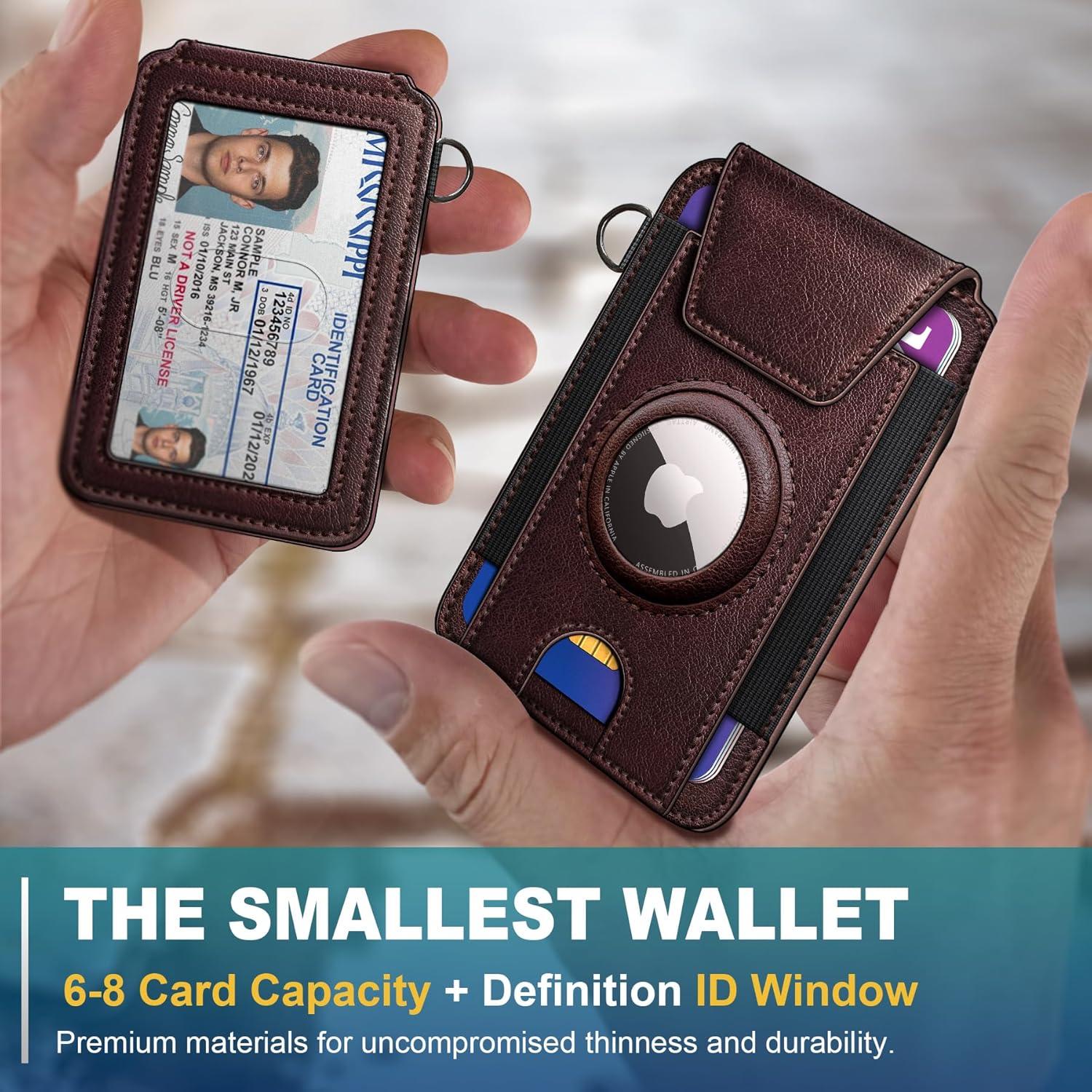 miyozi Ultra Slim AirTag Card Holder for Men - RFID Blocking Minimalist Wallet with Magnetic Flap, 0.25" Thin No Bulge Pocket Wallet, Holds 6-8 Cards with ID Window, Gift Boxed