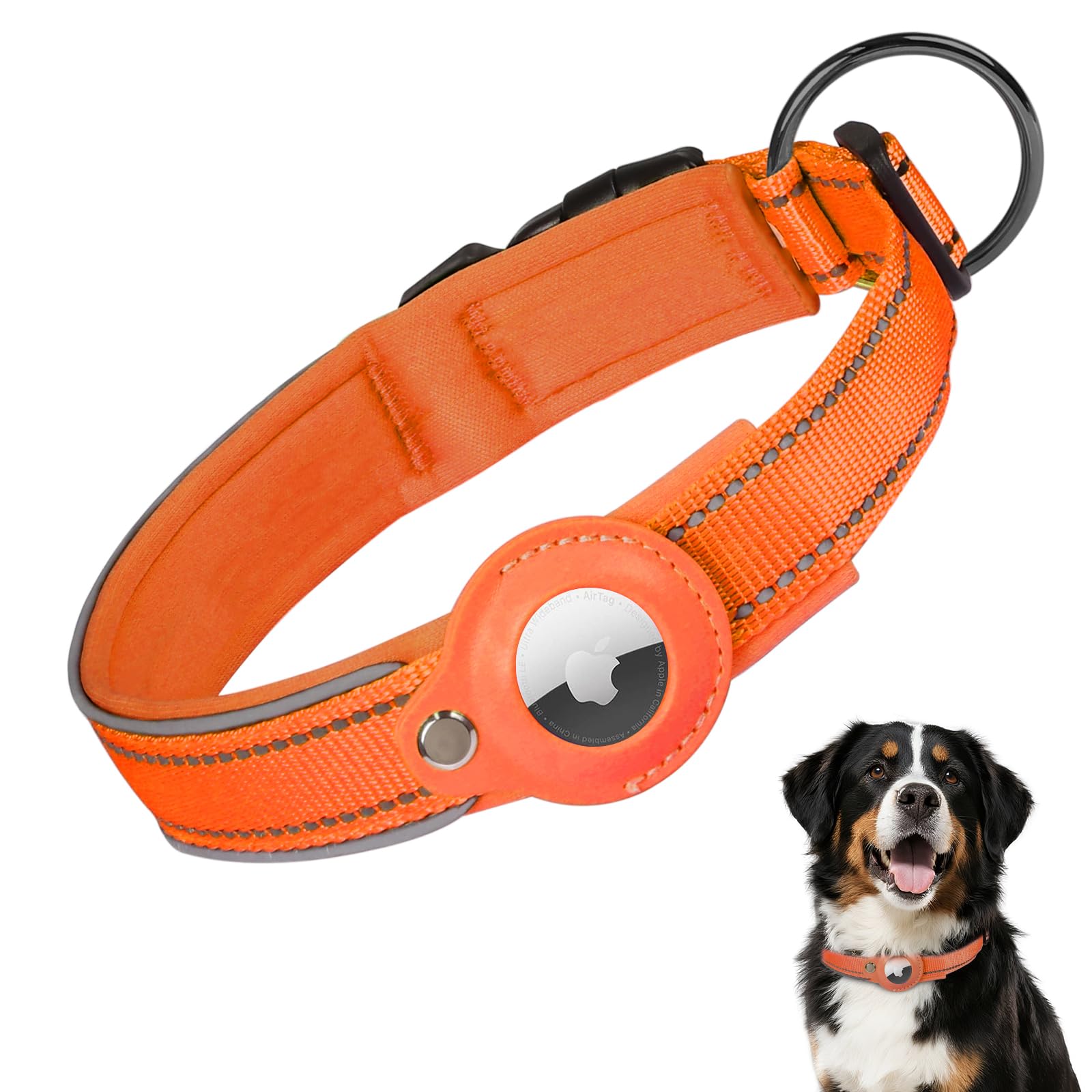 Upgraded AirTag Dog Collar with Holder, Reflective & Adjustable