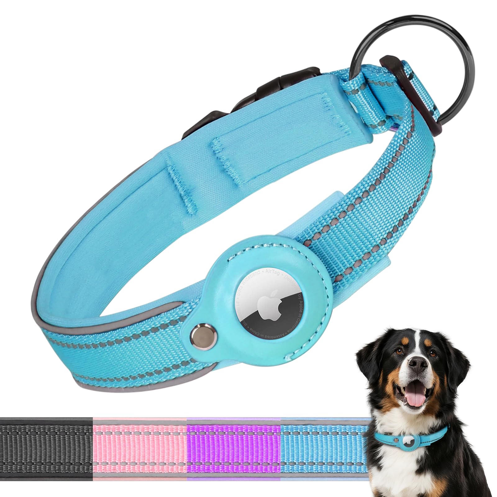 Upgraded AirTag Dog Collar with Holder, Reflective & Adjustable