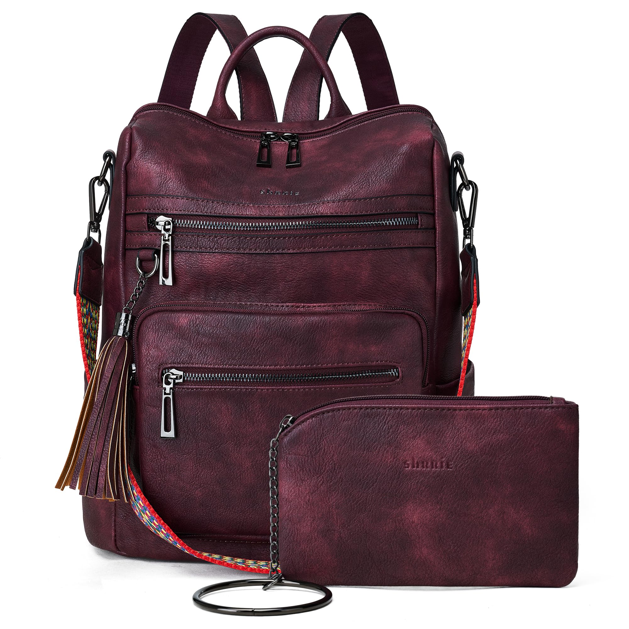 Vegan Leather Convertible Backpack Purse for Women with Laptop