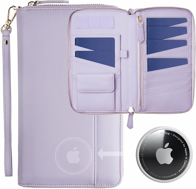RFID Passport Wallet with AirTag Holder, Family Travel Organizer