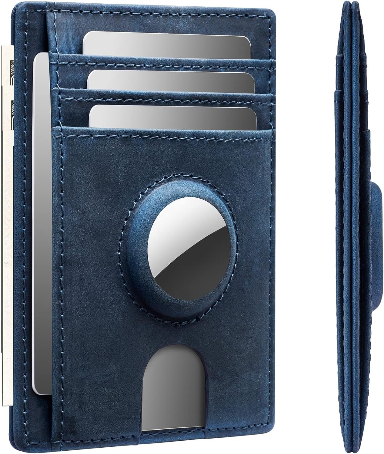 RFID Women's Leather Wallet with AirTag Holder & Wristlet Keychain - Slim Design