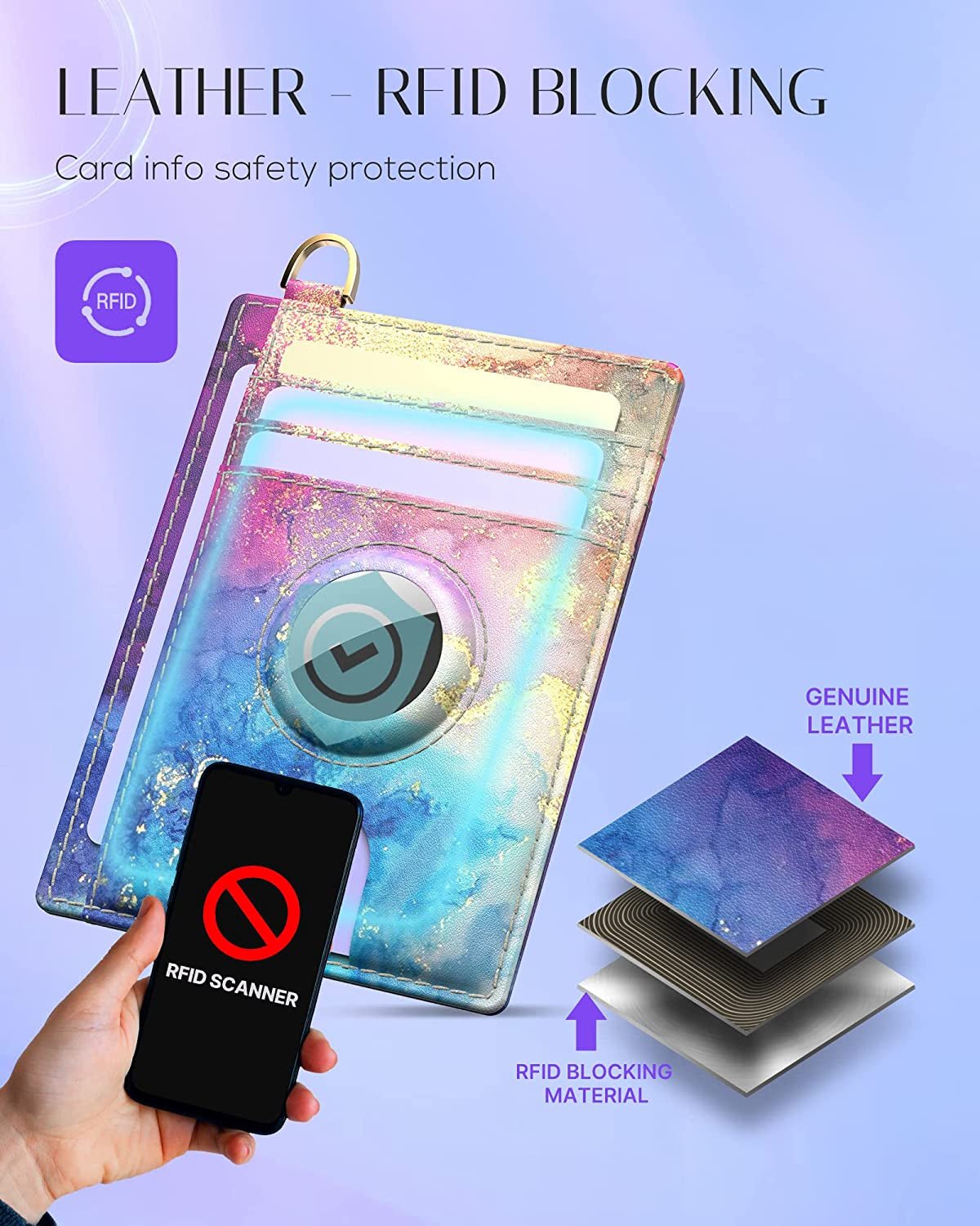 Wallet for Women with Wristlet Keychain: Secure Holder for Airtag, Premium Leather, Custom Pattern, RFID Blocking, Slim, Minimalist, Small - 8-11 Card Capacitiy | ID Window | Cash Pocket (Rainbow) - Abbycart