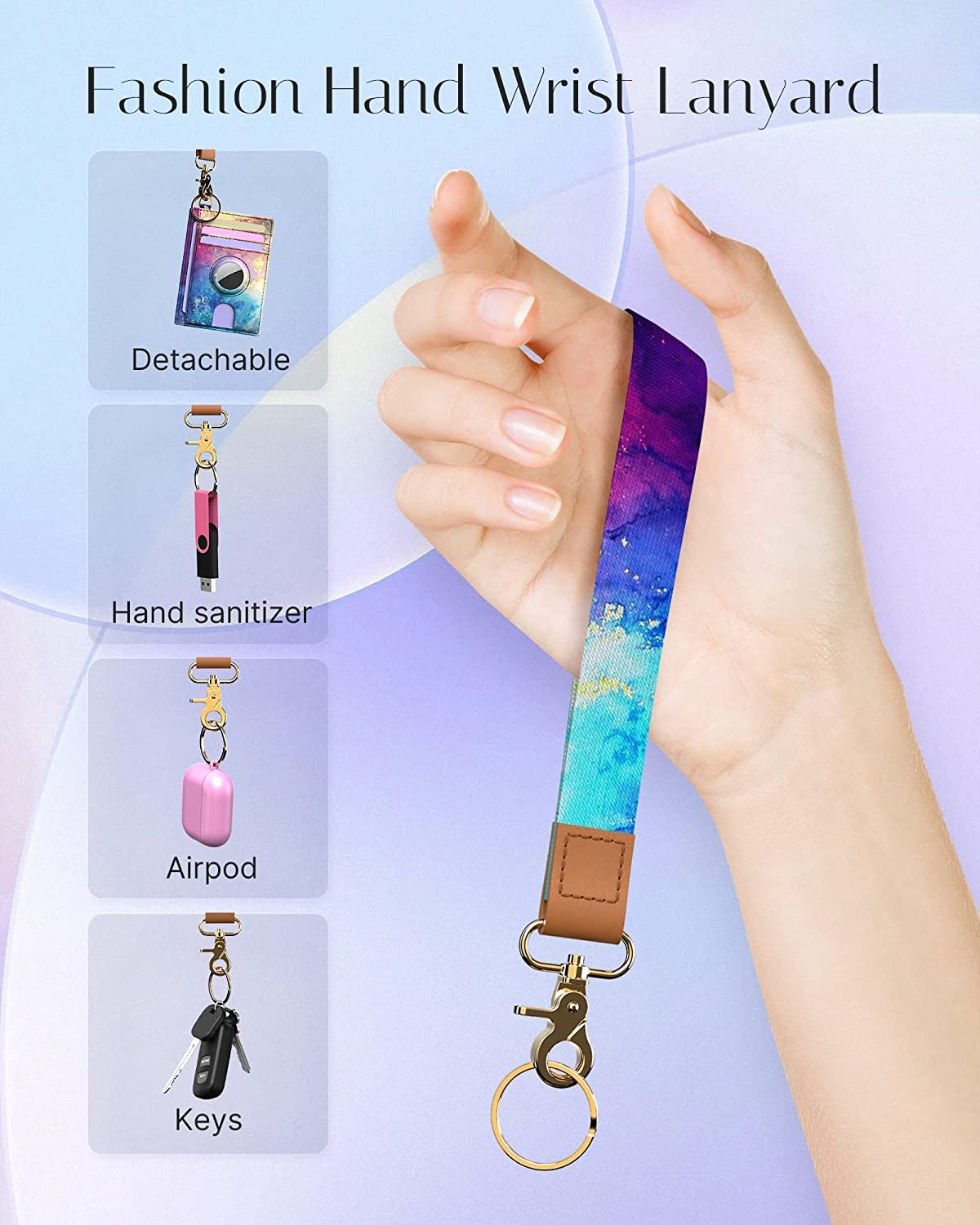 Wallet for Women with Wristlet Keychain: Secure Holder for Airtag, Premium Leather, Custom Pattern, RFID Blocking, Slim, Minimalist, Small - 8-11 Card Capacitiy | ID Window | Cash Pocket (Rainbow) - Abbycart