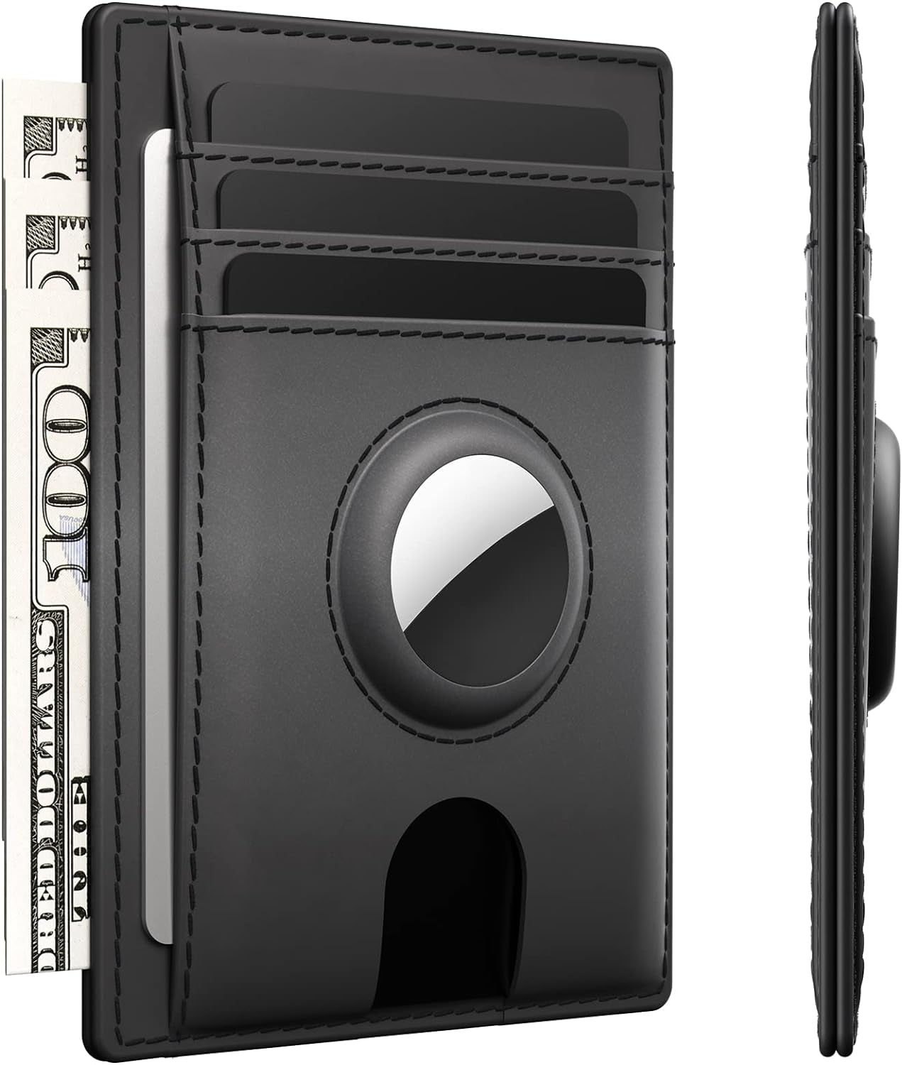 RFID Women's Leather Wallet with AirTag Holder & Wristlet Keychain - Slim Design