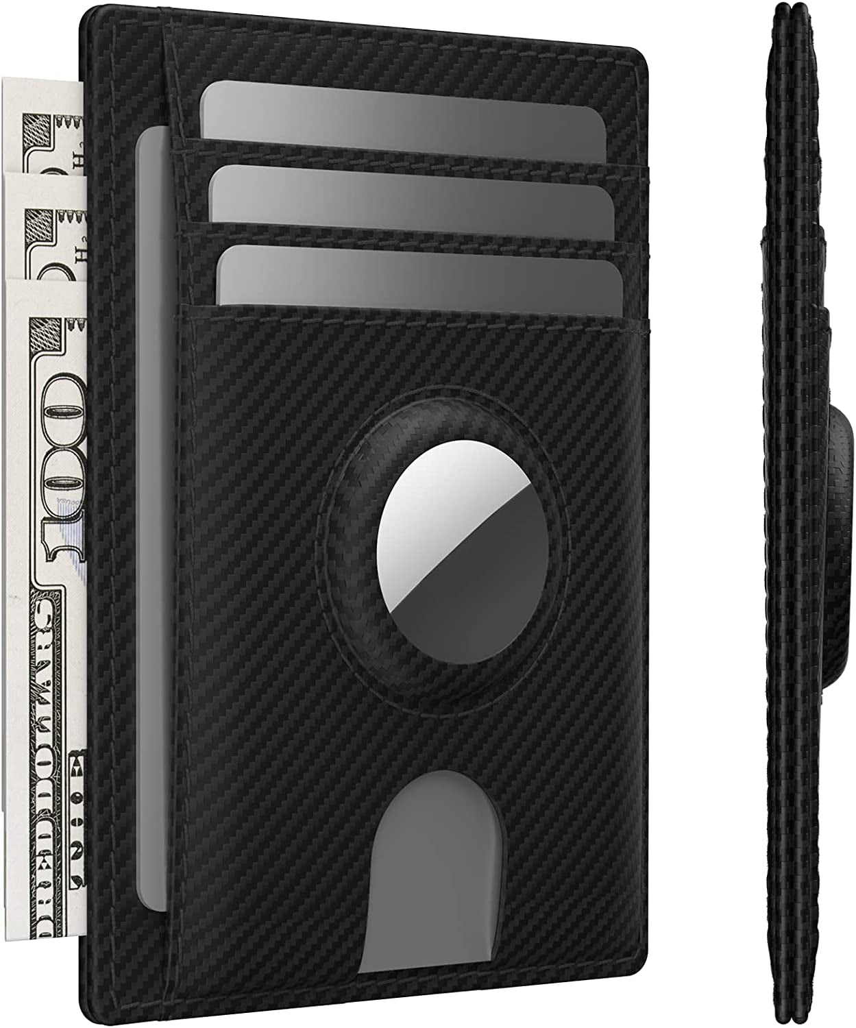 RFID Women's Leather Wallet with AirTag Holder & Wristlet Keychain - Slim Design