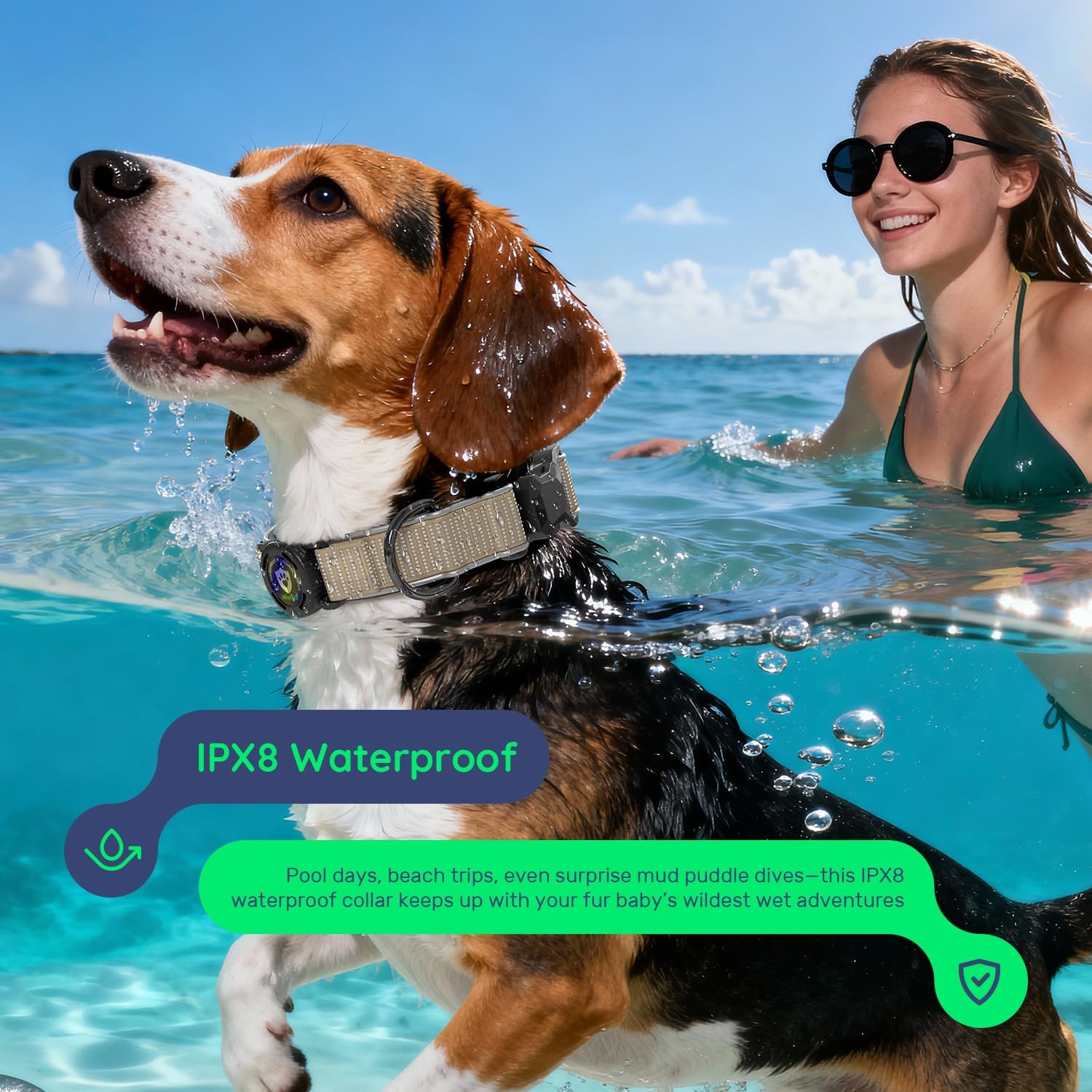 Waterproof AirTag Dog Collar for Large Dogs, Magnetic Buckle, Reflective