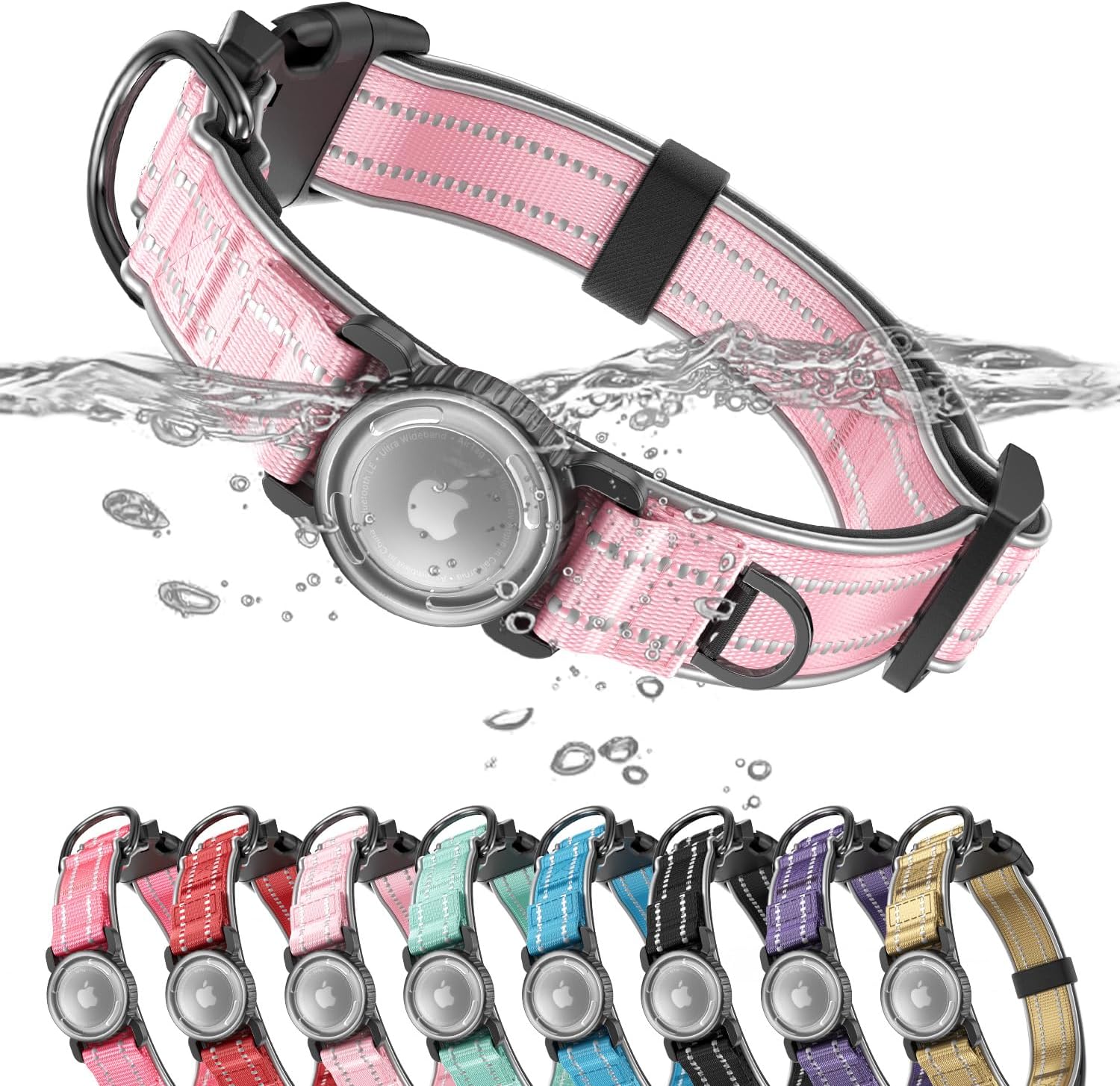 Waterproof AirTag Dog Collar Reflective Heavy Duty Adjustable