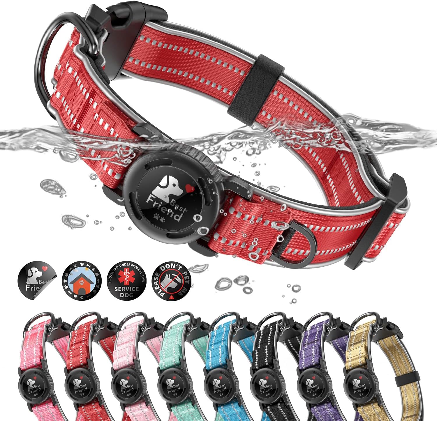 Waterproof AirTag Dog Collar Reflective Heavy Duty Adjustable