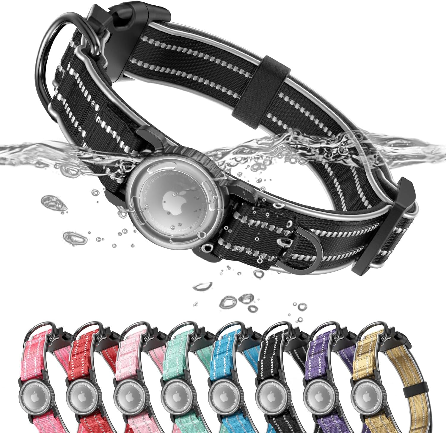 Waterproof AirTag Dog Collar Reflective Heavy Duty Adjustable