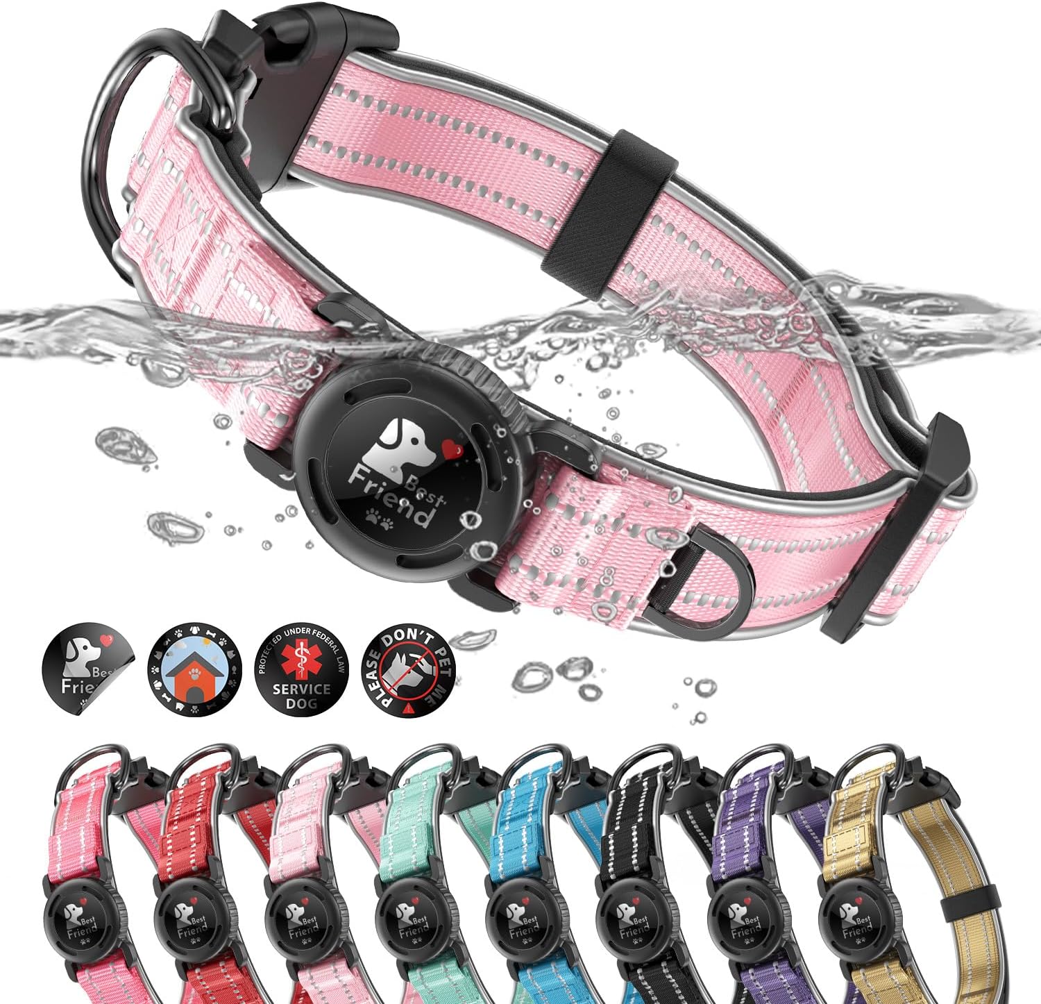 Waterproof AirTag Dog Collar Reflective Heavy Duty Adjustable