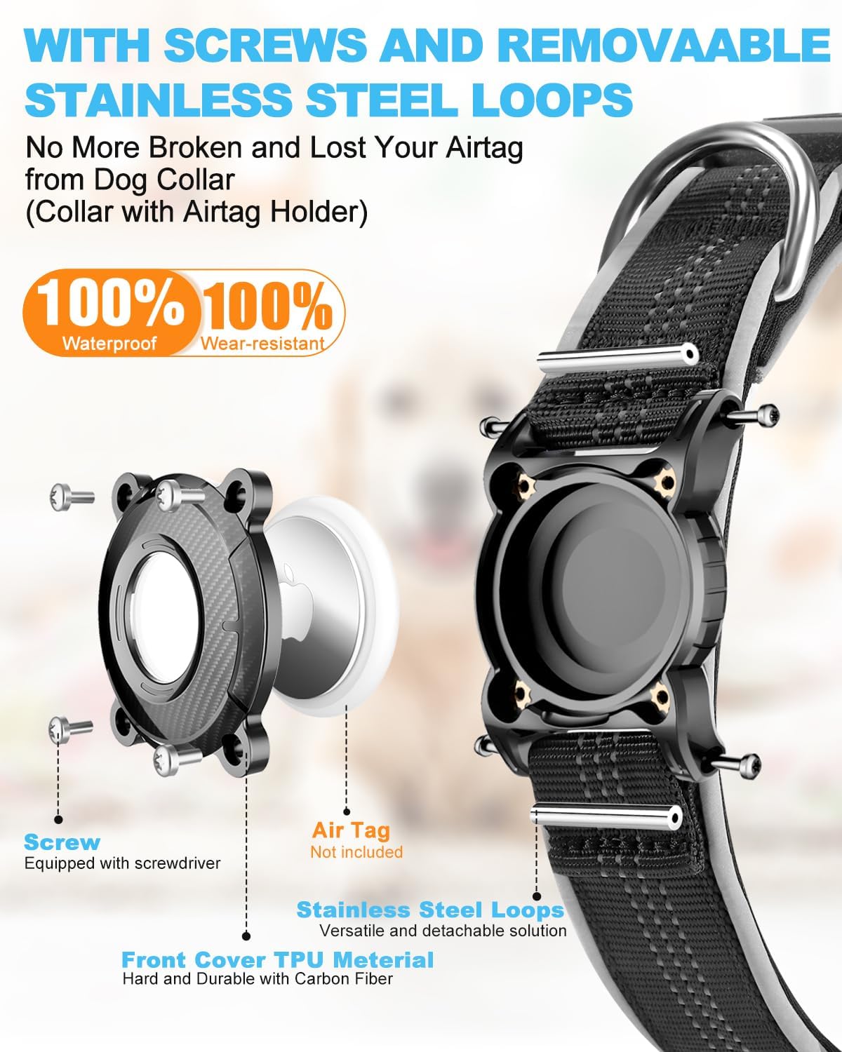 Waterproof AirTag Dog Collar – Reflective, Heavy-Duty & Padded for Small to Large Dogs