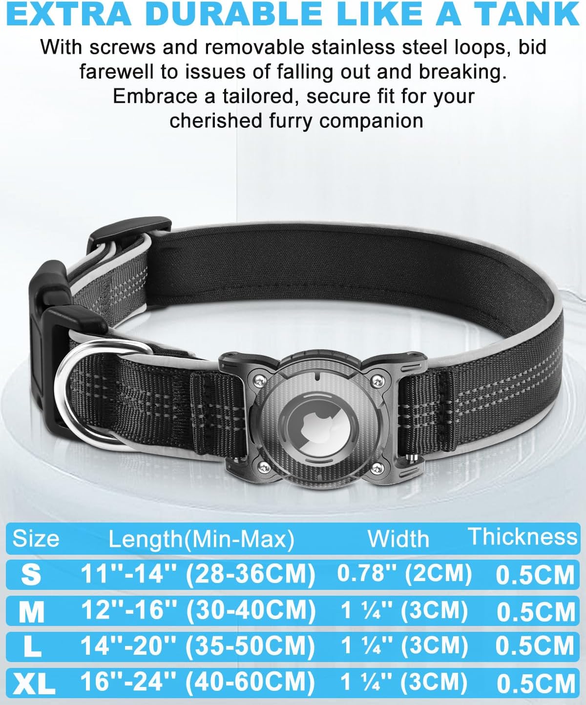 Waterproof AirTag Dog Collar – Reflective, Heavy-Duty & Padded for Small to Large Dogs