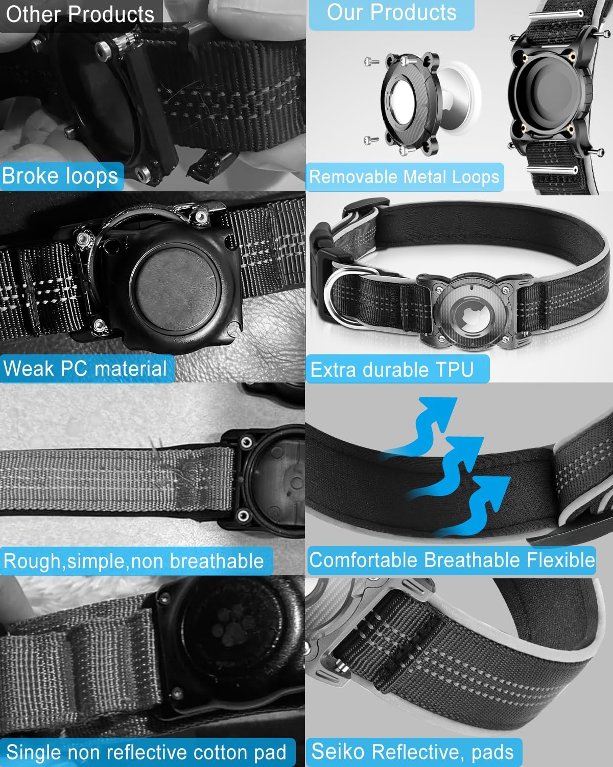 Waterproof AirTag Dog Collar – Reflective, Heavy-Duty & Padded for Small to Large Dogs