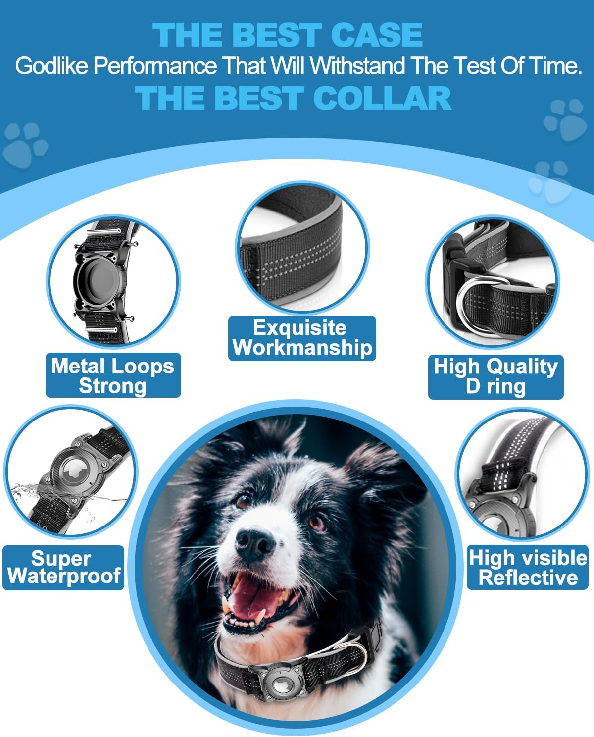 Waterproof AirTag Dog Collar – Reflective, Heavy-Duty & Padded for Small to Large Dogs