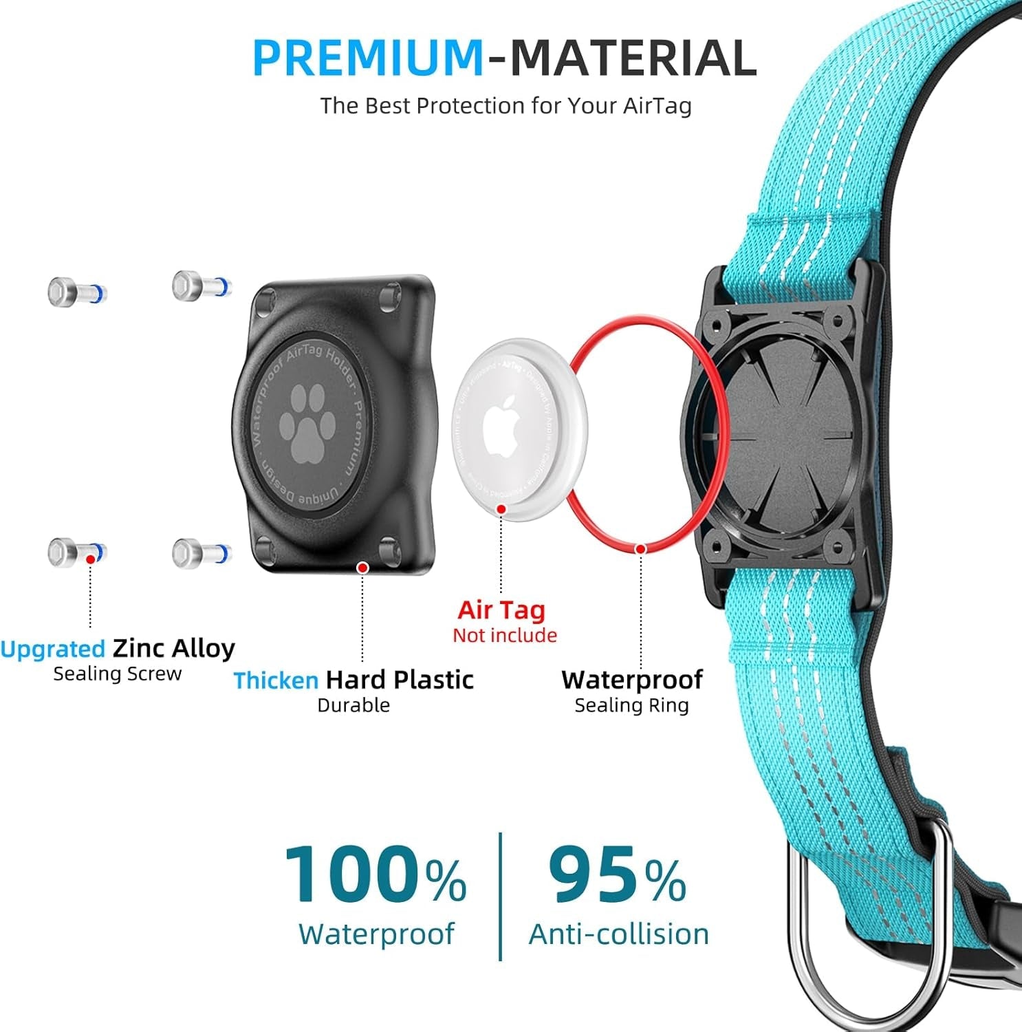 Waterproof Airtag Dog Collar – Reflective, Padded, Ultra - Durable AirTag Holder for Small, Medium, Large Dogs - Abbycart