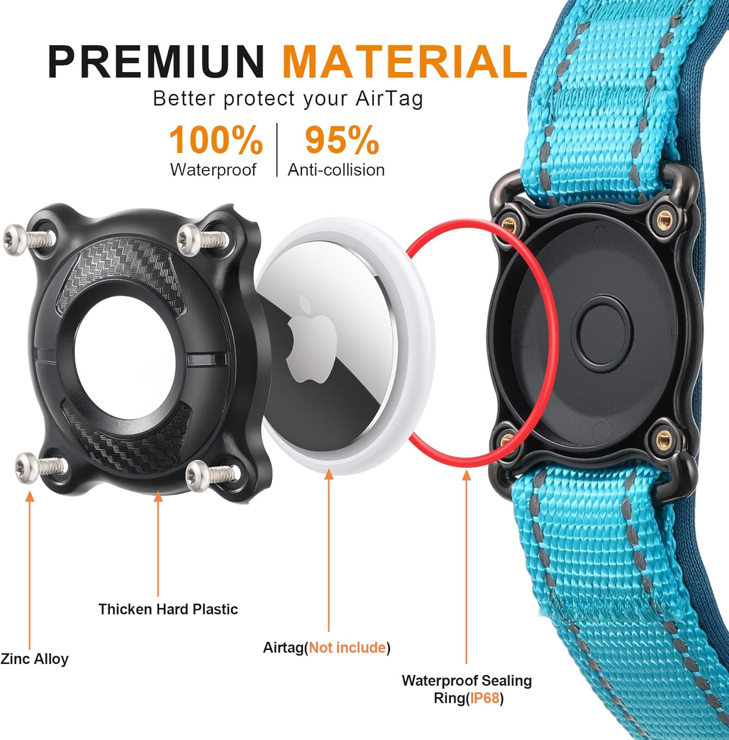 Waterproof Airtag Dog Collar with Martingale & Reflective Design - Abbycart