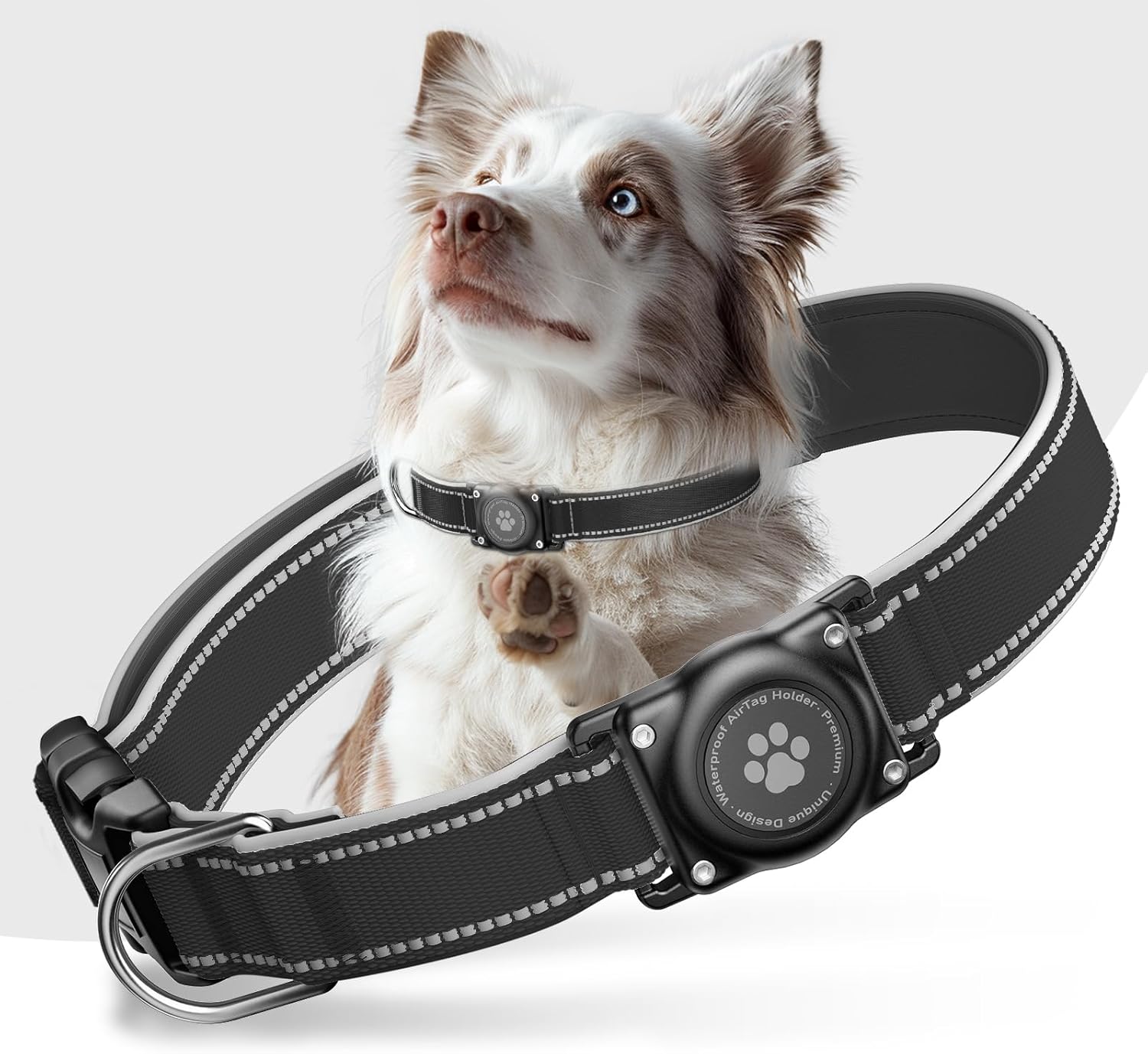 Waterproof AirTag Dog Collar with Reflective Padding & Secure Holder