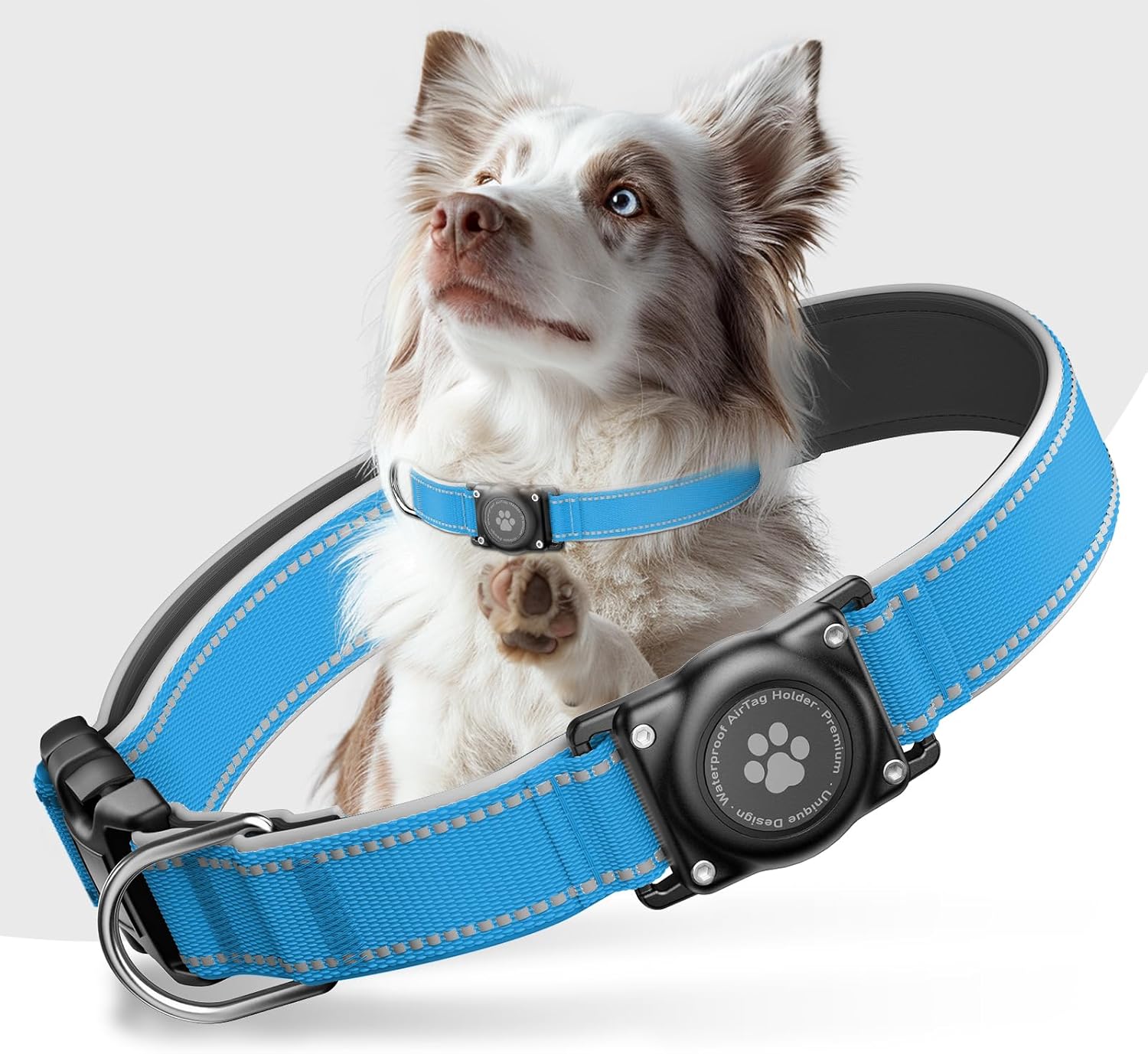 Waterproof AirTag Dog Collar with Reflective Padding & Secure Holder