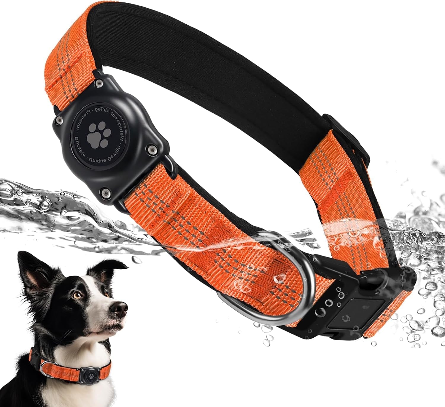 Waterproof AirTag Dog Collar with Reflective Padding & Secure Holder