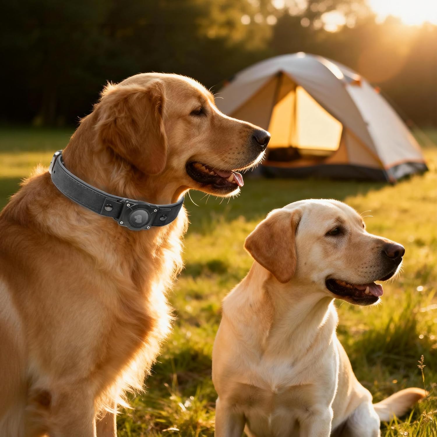 Premium Leather AirTag Dog Collar, 100% Waterproof & Reflective Dog Collar with AirTag Holder – Compatible with Apple Air Tag | Durable, Comfortable Padded GPS Dog Collars(Black-M)