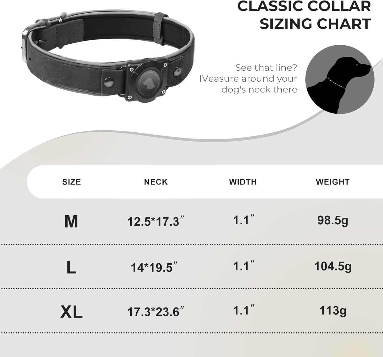 Premium Leather AirTag Dog Collar, 100% Waterproof & Reflective Dog Collar with AirTag Holder – Compatible with Apple Air Tag | Durable, Comfortable Padded GPS Dog Collars(Black-M)