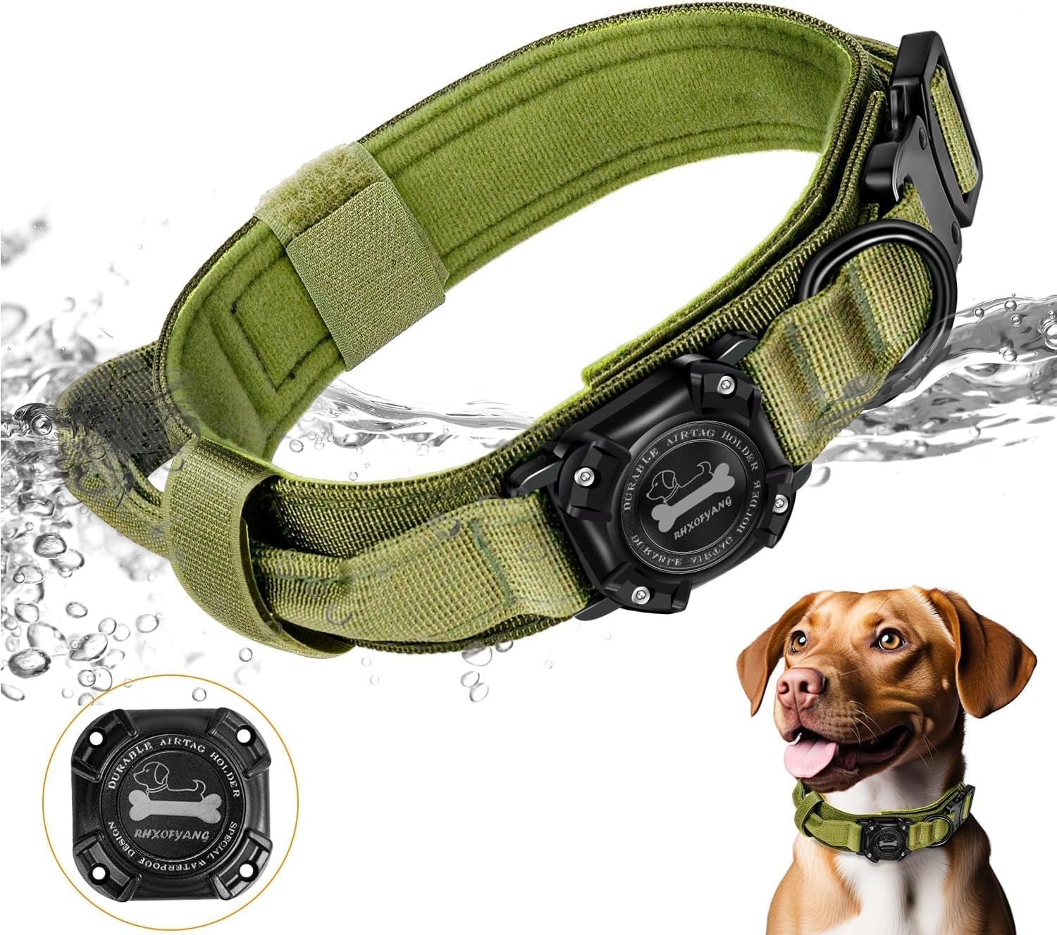 Waterproof Tactical Dog Collar with Integrated AirTag Holder and Control Handle for Medium to Large Breeds - Abbycart