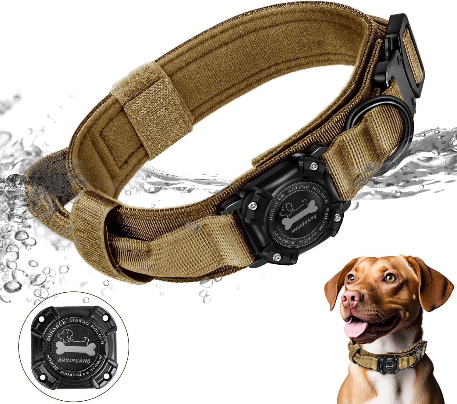 Waterproof Tactical Dog Collar with Integrated AirTag Holder and Control Handle for Medium to Large Breeds - Abbycart