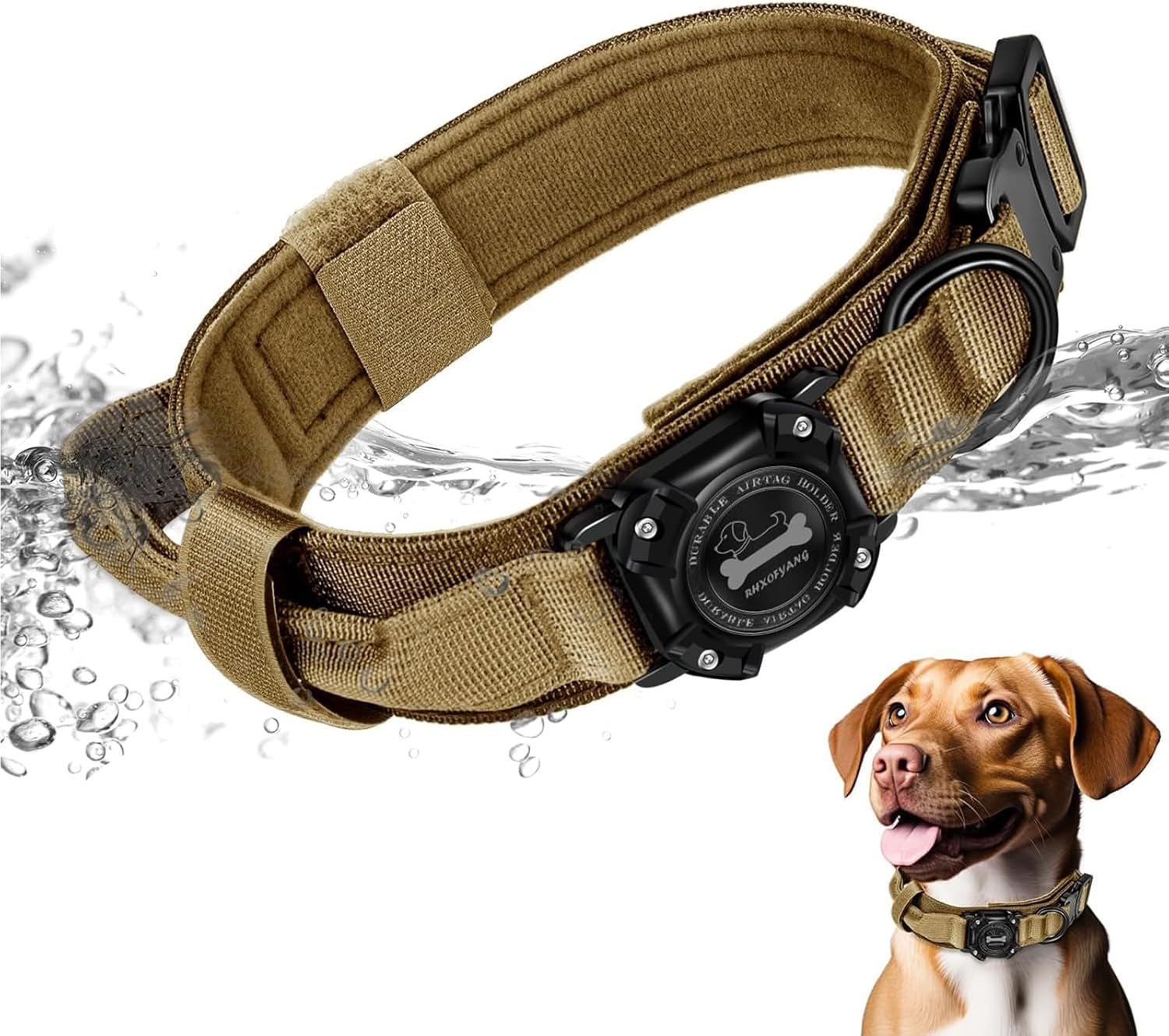 Waterproof Tactical Dog Collar with Integrated AirTag Holder and Control Handle for Medium to Large Breeds - Abbycart