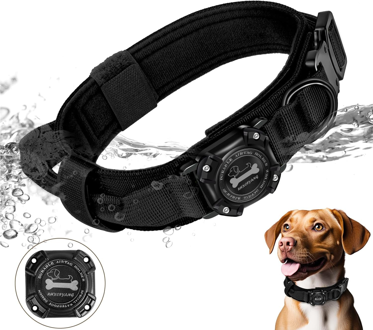 Waterproof Tactical Dog Collar with Integrated AirTag Holder and Control Handle for Medium to Large Breeds - Abbycart