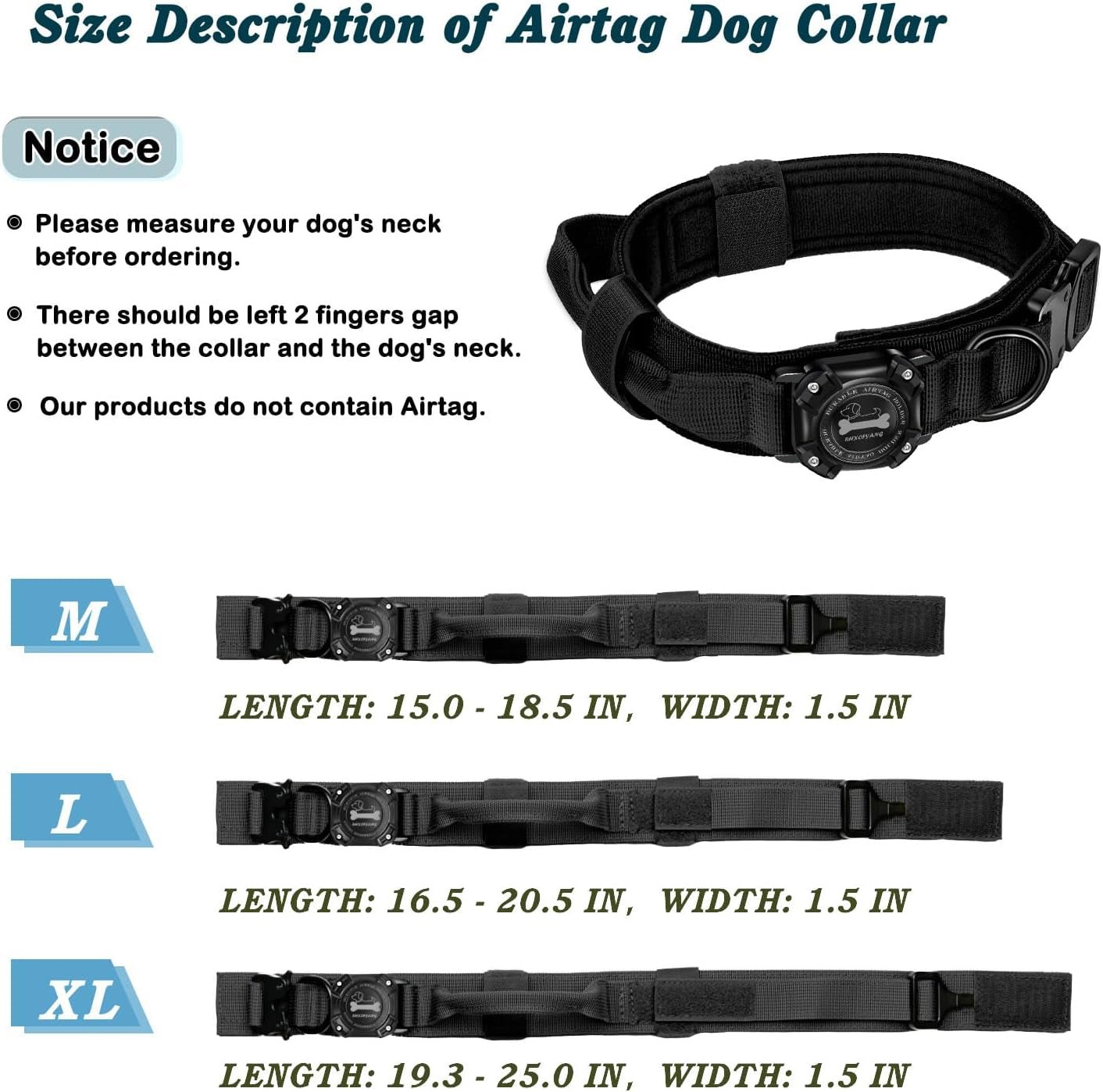 Waterproof Tactical Dog Collar with Integrated AirTag Holder and Control Handle for Medium to Large Breeds - Abbycart