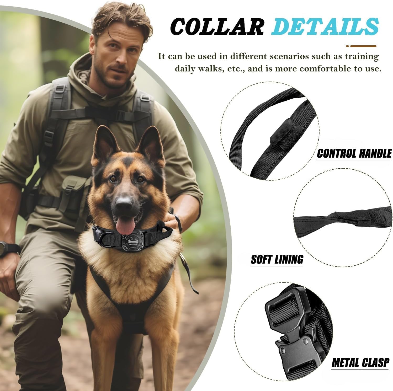 Waterproof Tactical Dog Collar with Integrated AirTag Holder and Control Handle for Medium to Large Breeds - Abbycart