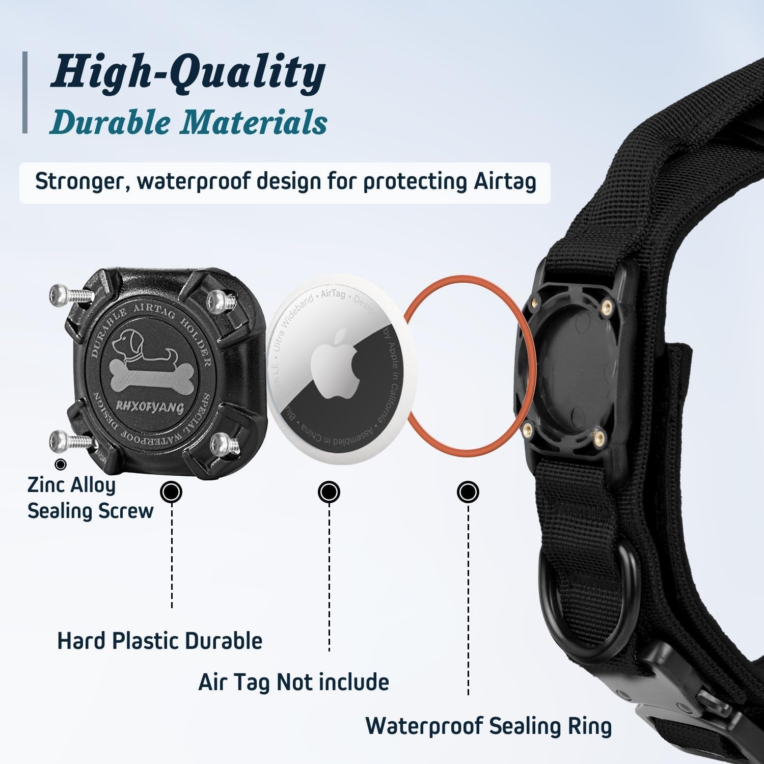 Waterproof Tactical Dog Collar with Integrated AirTag Holder and Control Handle for Medium to Large Breeds - Abbycart